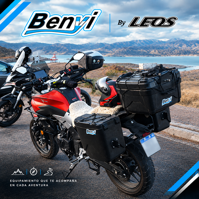 Kit completo Baúles laterales 33 ltrs con 2 bidones 5 ltrs c/u + Baúl central 42 ltrs