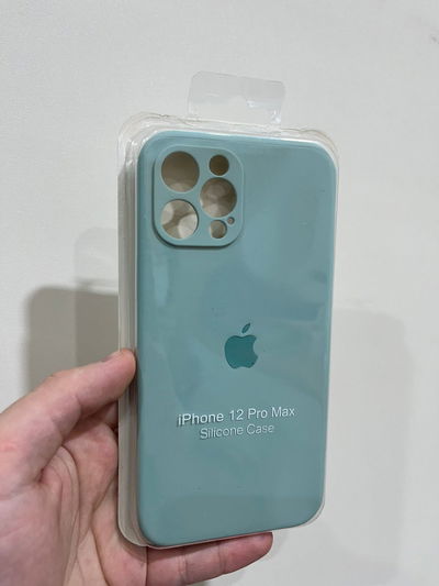 Silicone Case Con Cubre Cámara iPhone 12 Pro Max Verde Agua Claro