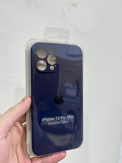 Silicone Case Con Cubre Cámara iPhone 12 Pro Max Azul Oscuro