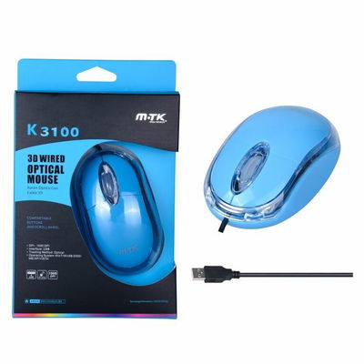 Mouse Optico 3D Con Cable Celeste