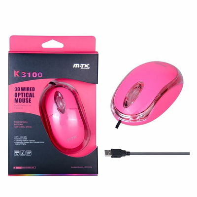 Mouse Optico 3D Con Cable Rosa