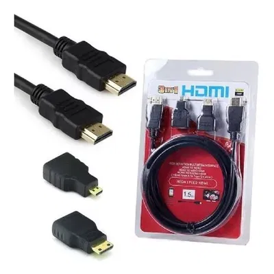 Cable HDMI 1.5m Con Adaptador De Mini Y Micro HDTV 3 En 1