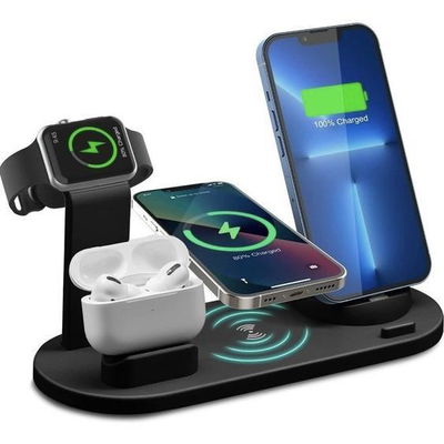 CARGADOR BASE INALAMBRICO 10W 4 EN 1 NEGRO LQ-1107 