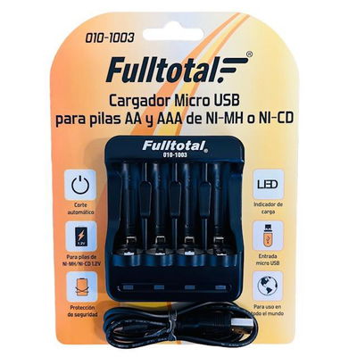 CARGADOR MICROUSB P PILAS AA Y AAA NI MH 4 CANALES 010 Ç1003 