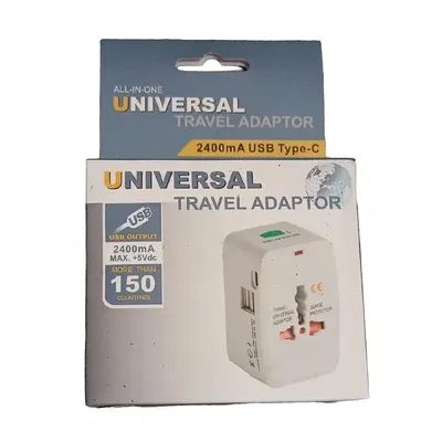 ADAPTADOR UNIVERSAL VIAJERO CON 2 USB Y 1 USB TYPE C