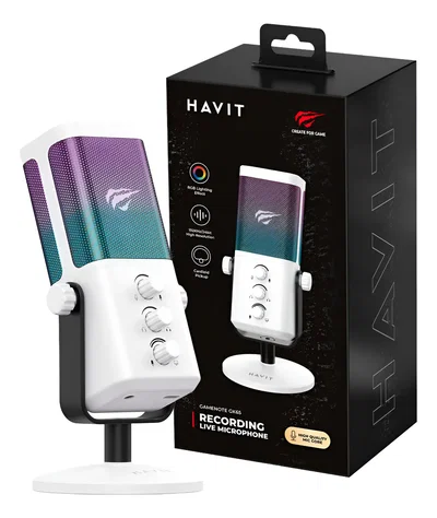HAVIT Micrófono Gamer Gk65 Cardioide Rgb, Usb Tipo C Blanco