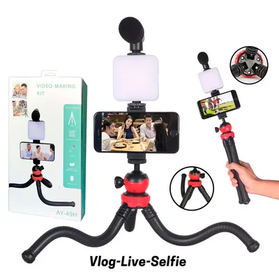 ESTABILIZADOR PARA CELULAR CON LUZ Y MICRÓFONO KIT STREAMING AY-49H