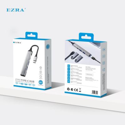 EZRA Adaptador Hub 4en1 USB 3.0 - 2Puertos Tipo C- USB Metalizado UH17.