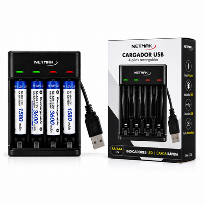 NETMAK CARGADOR DE PILA X 4 A USB NM-CH4