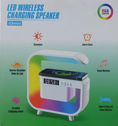 PARLANTE Lámpara Rgb+ Cargador Inalámbrico + Bluetooth Radio  GOOGLE CHICO