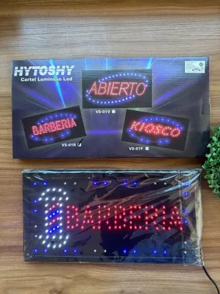 CARTEL LUMINOSO DE  LED BARBERÍA KIOSCO ABIERTO