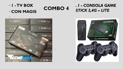 COMBO 4 TV BOX + CONSOLA GAME STICK  ﻿2.4 LITE GRANDE