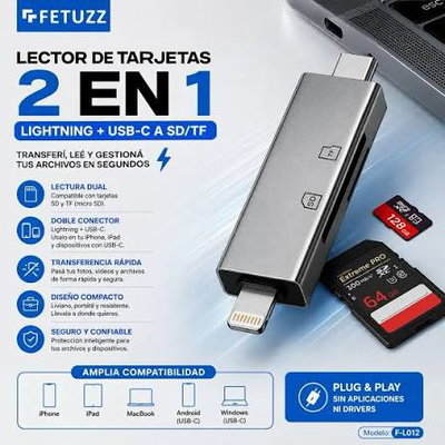 1275 - Lector de tarjetas multifunción Fetuzz con conectores Lightning y USB-C