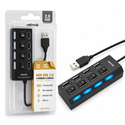 NETMAK -PROXIMAMENTE HUB USB 4 PUERTOS C/SWITCH NM-AC08