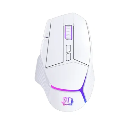 1260 - Mouse BLANCO Gamer Raptor Storm Grip Wireless 9 botones 24000dpi retroiluminado