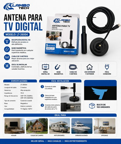 1248 - Antena Tv Digital Interior HD Amplificada Por USB LAMBOTECH