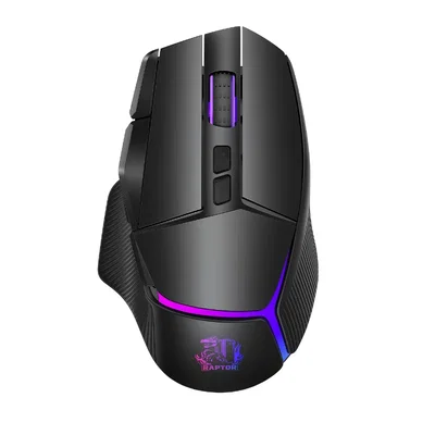1259 - Mouse NEGRO Gamer Raptor Storm Grip Wireless 9 botones 24000dpi retroiluminado 