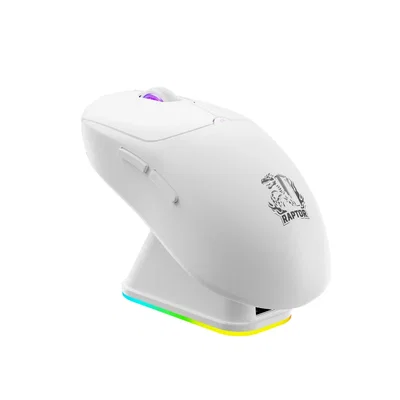 1261 - Mouse BLANCO Gamer Raptor Storm Grip Wireless 4 botones 24000dpi c/base cargadora 