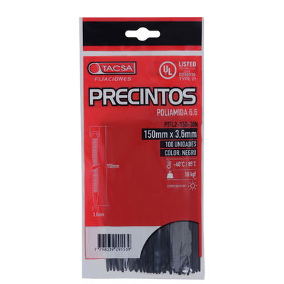 PRECINTO TACSA 400X7.6 T8 NEGRO 100U