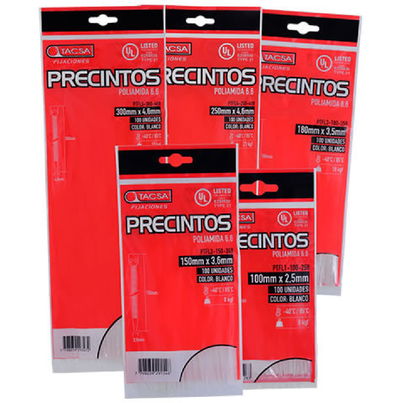 PRECINTO TACSA 100X2.5 T1 BLANCO X100UN