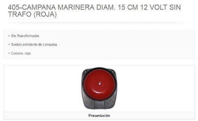 CAMPANA ASC ALARMA D150MM ROJA C/TRAFO 404R