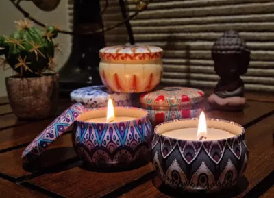 Vela Aromatatizada Lata Mandala Chico 5,5cm