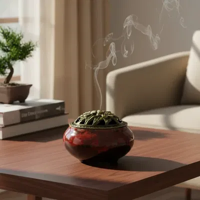 Sahumador Ceramica Esmaltado con Tapa