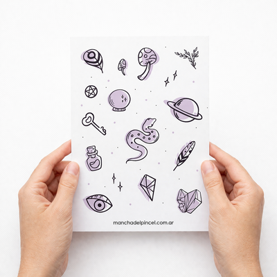 Plancha de Stickers Esotericas Violeta