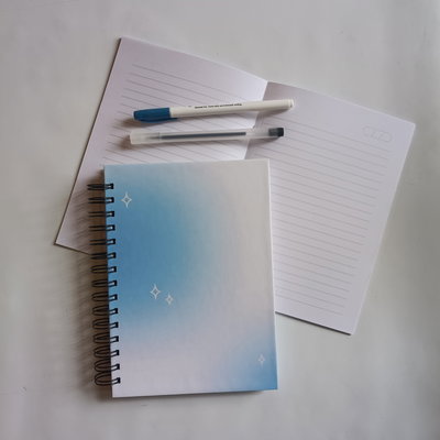 Cuaderno tapa dura gradiente + tapa blanda grilla y biromes ( Azul )  