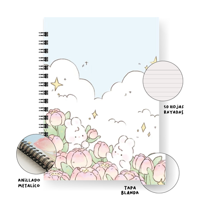 Cuaderno Bunnies Cielo A5 tapa blanda anillado