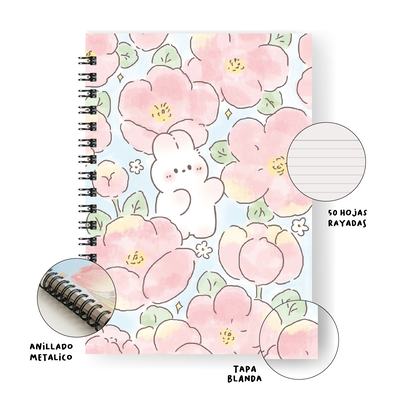Cuaderno Bunnie Flores A5 tapa blanda anillado