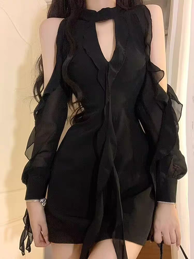 Vestido con Mangas y Bolados 