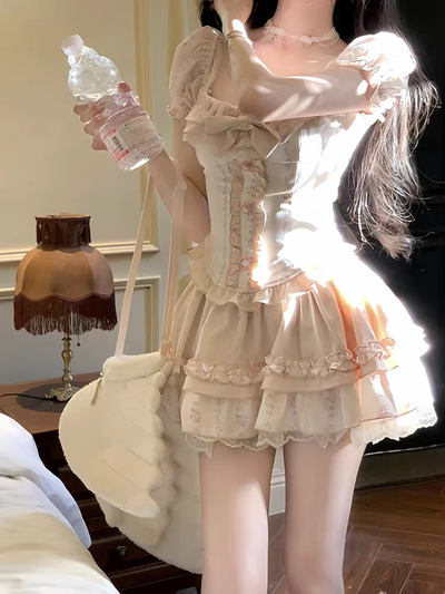 Conjunto rosa floreado Top + pollera