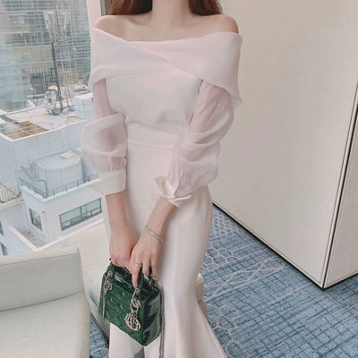 Vestido largo color blanco y negro 