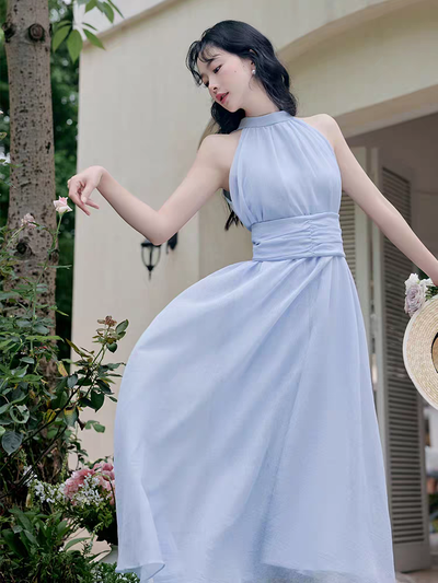 Vestido largo color celeste pastel