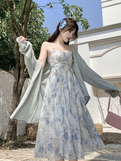 Vestido largo con bolados 