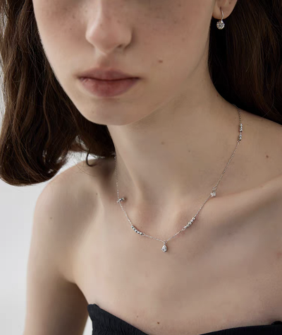 Cadena 925 Gota minimal con pequeñas cuentas 