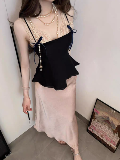 Conjunto de blusa + pollera larga color rosado