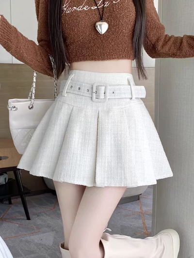 Pollera mini tweed con cinturón a juego 