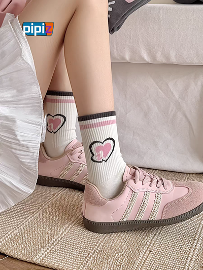 Medias Heart-Cream & Graphite-Pink