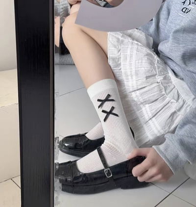 Medias Coquette Crema con Lazos 