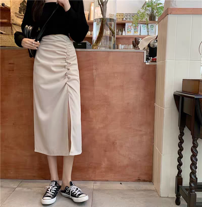 Pollera Midi Sastrera con Frunce y Abertura