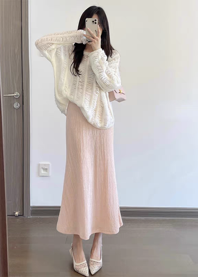 Pollera Midi Texturizada con Cintura Elástica