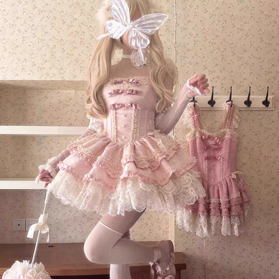 Vestido lolita color rosa incluye lazos + enagua 