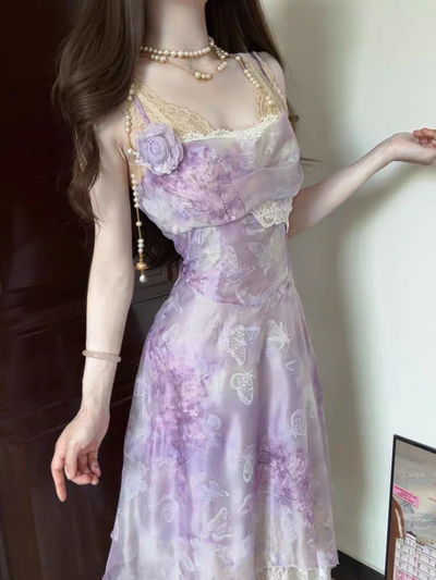 Vestido Fairy de Mariposas blancas y lilas con Dobladillo asimétrico 
