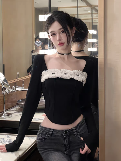 Blusa Sweet Ribbon con Ribete de Pelo Sintético