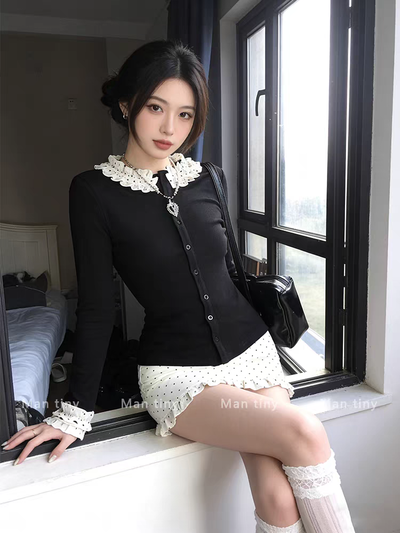 Cárdigan Morley Negro con Volados Polka Dots