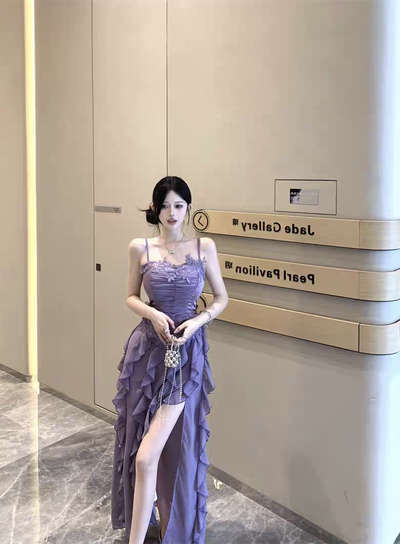 Vestido Romántico Estilo Francés con Apliques Florales y Volantes