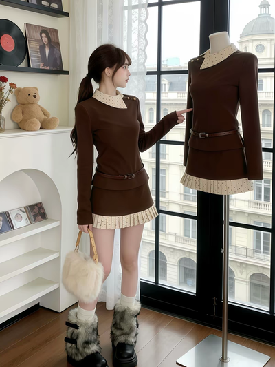 Blusa+pollera en tono marron