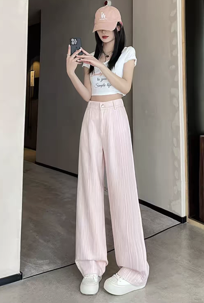 Pantalón de Gabardina Rosa con Líneas Blancas